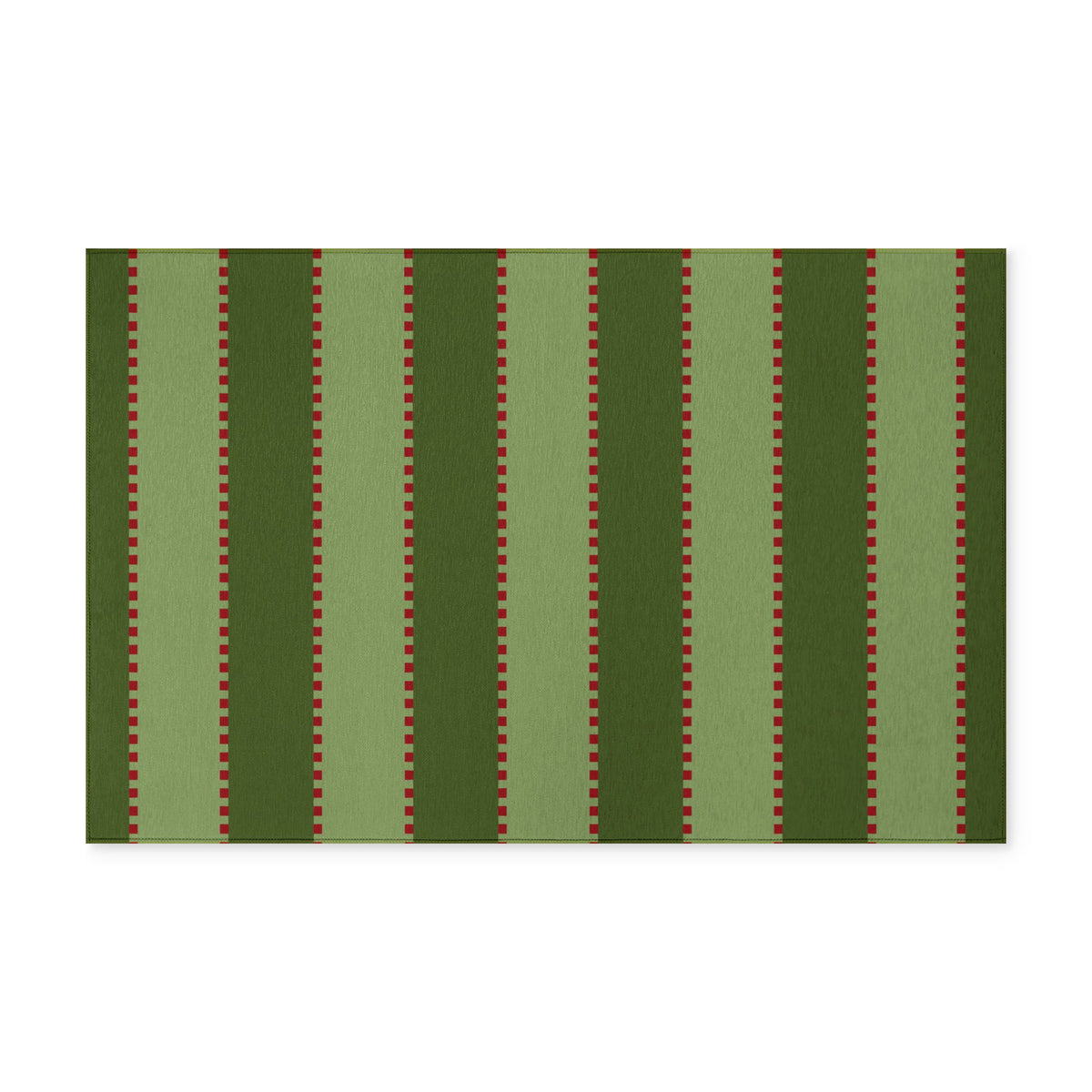 CHRISTMAS Stripe Washable Rug —Dark Green, Olive Green + Red