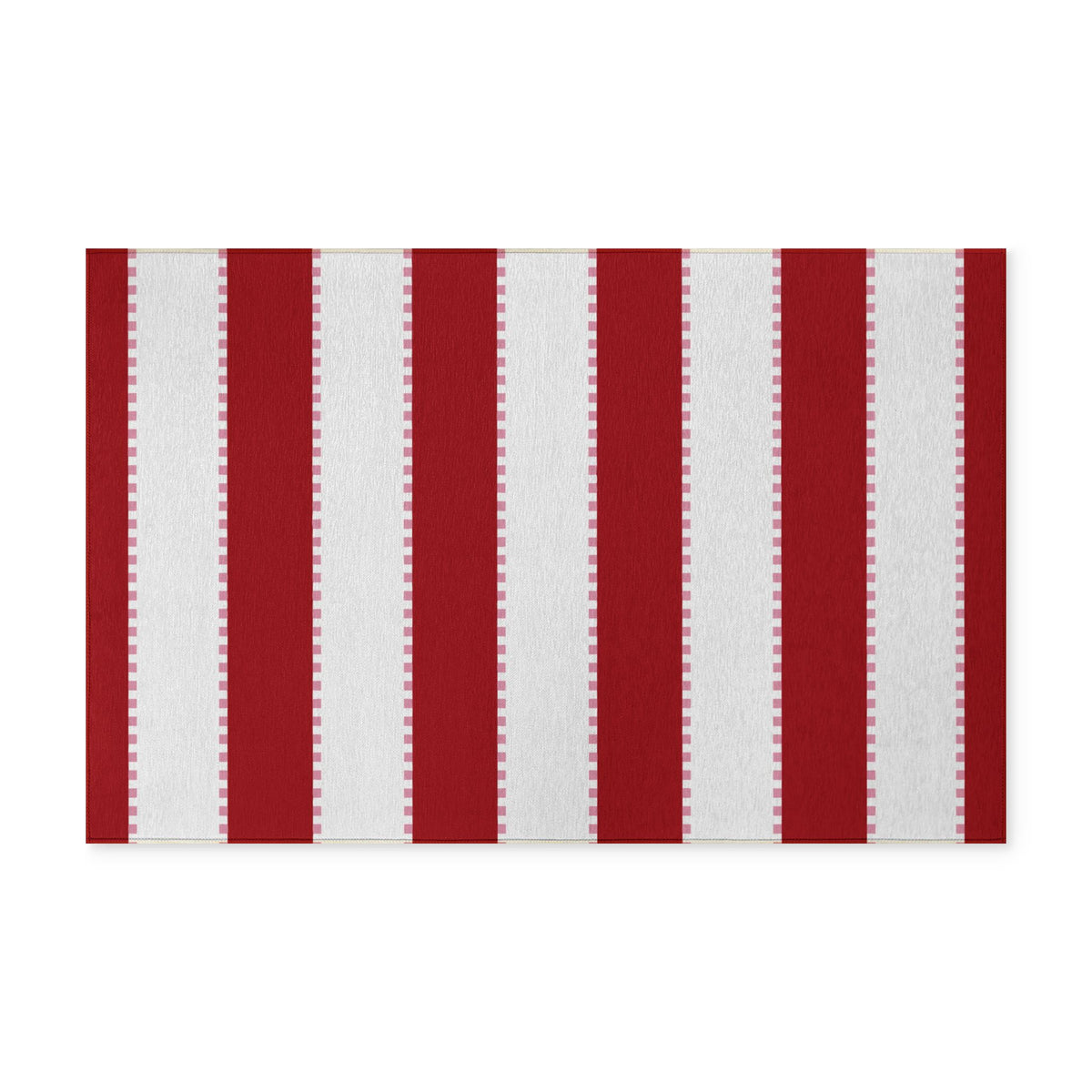 CANDY CANE CHRISTMAS Stripe Washable Rug — Red + White + Pink