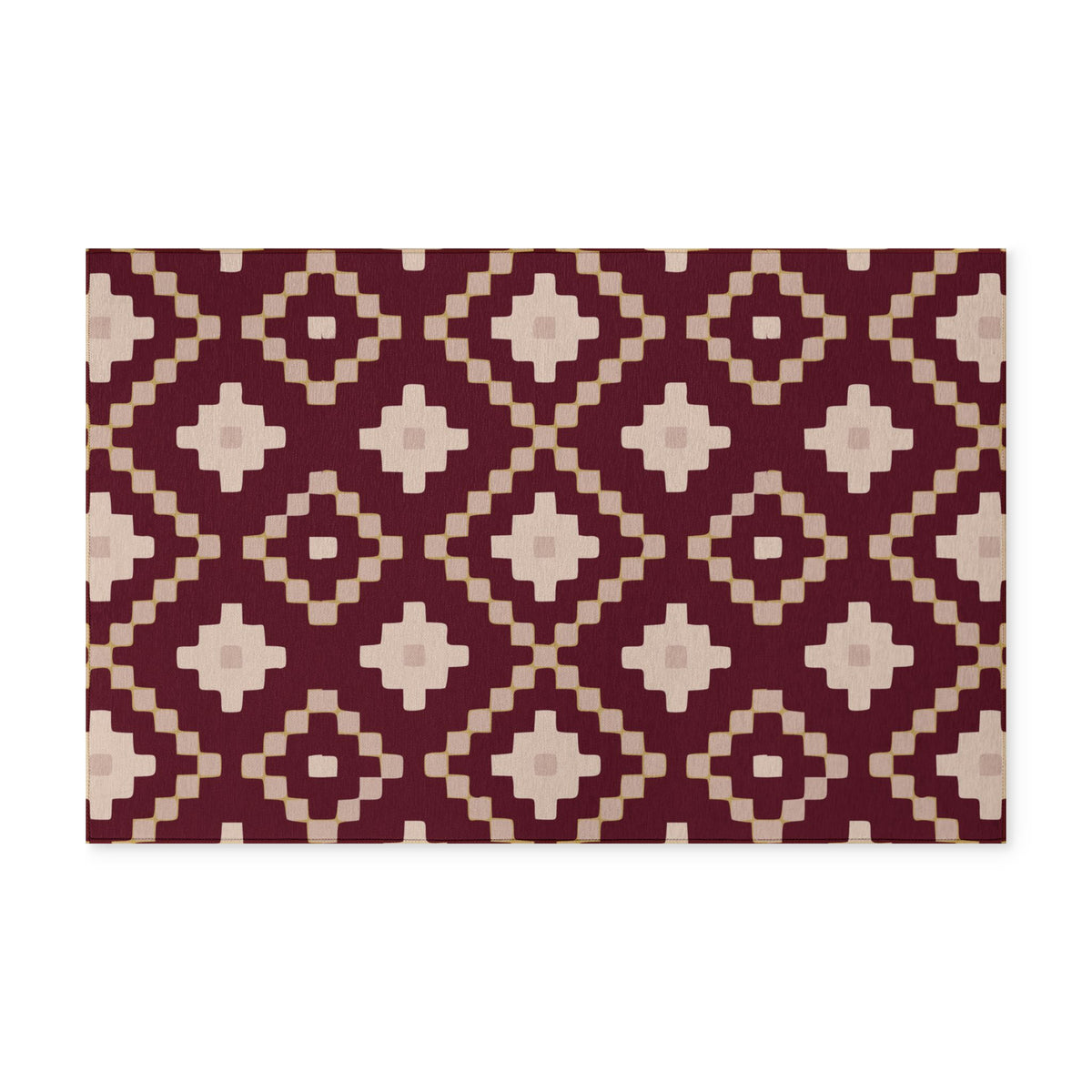 Geometric Burgundy Washable Rug — Fade‑Resistant Tribal Pattern Floor Mat