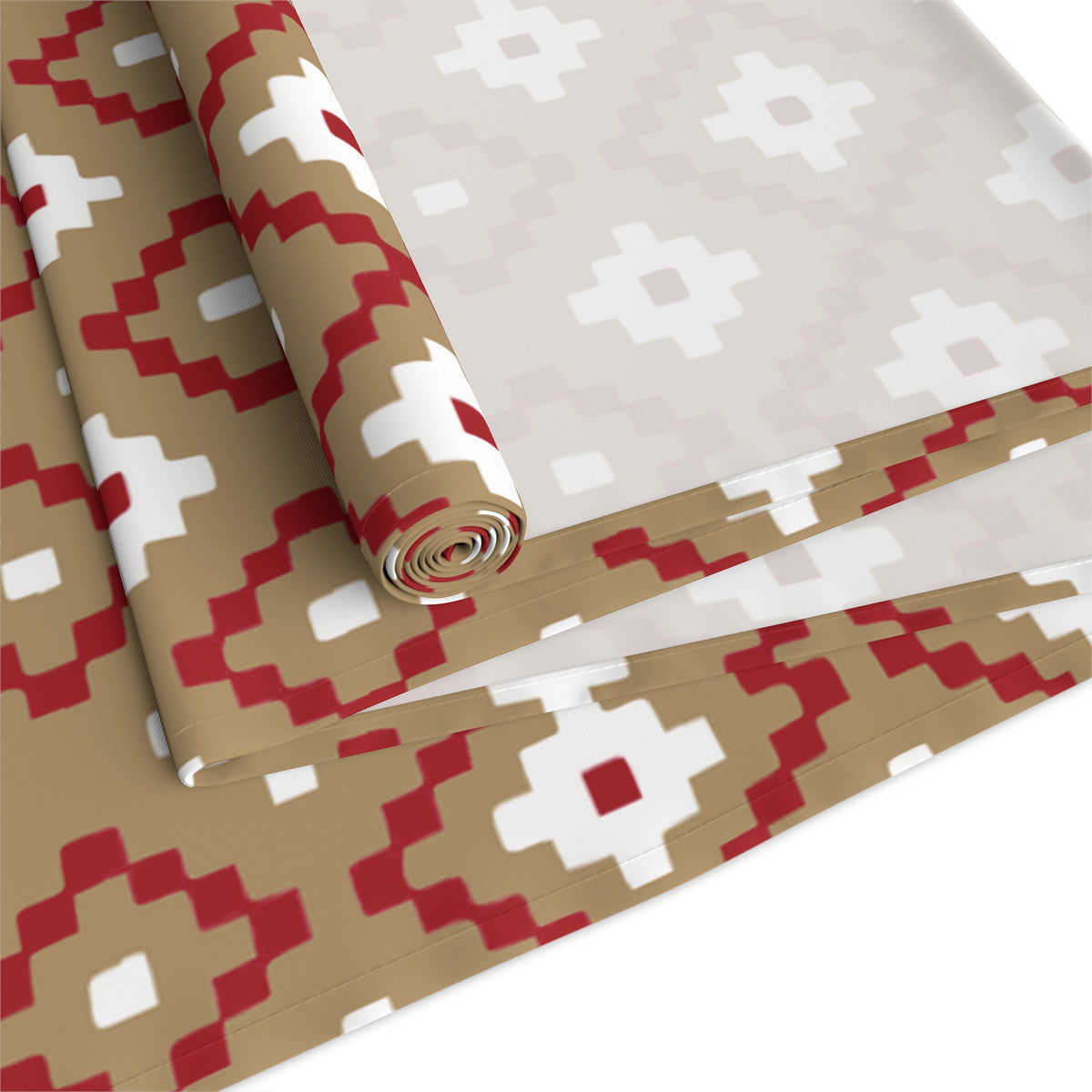 Tan, Red + White Southwest Table Runner