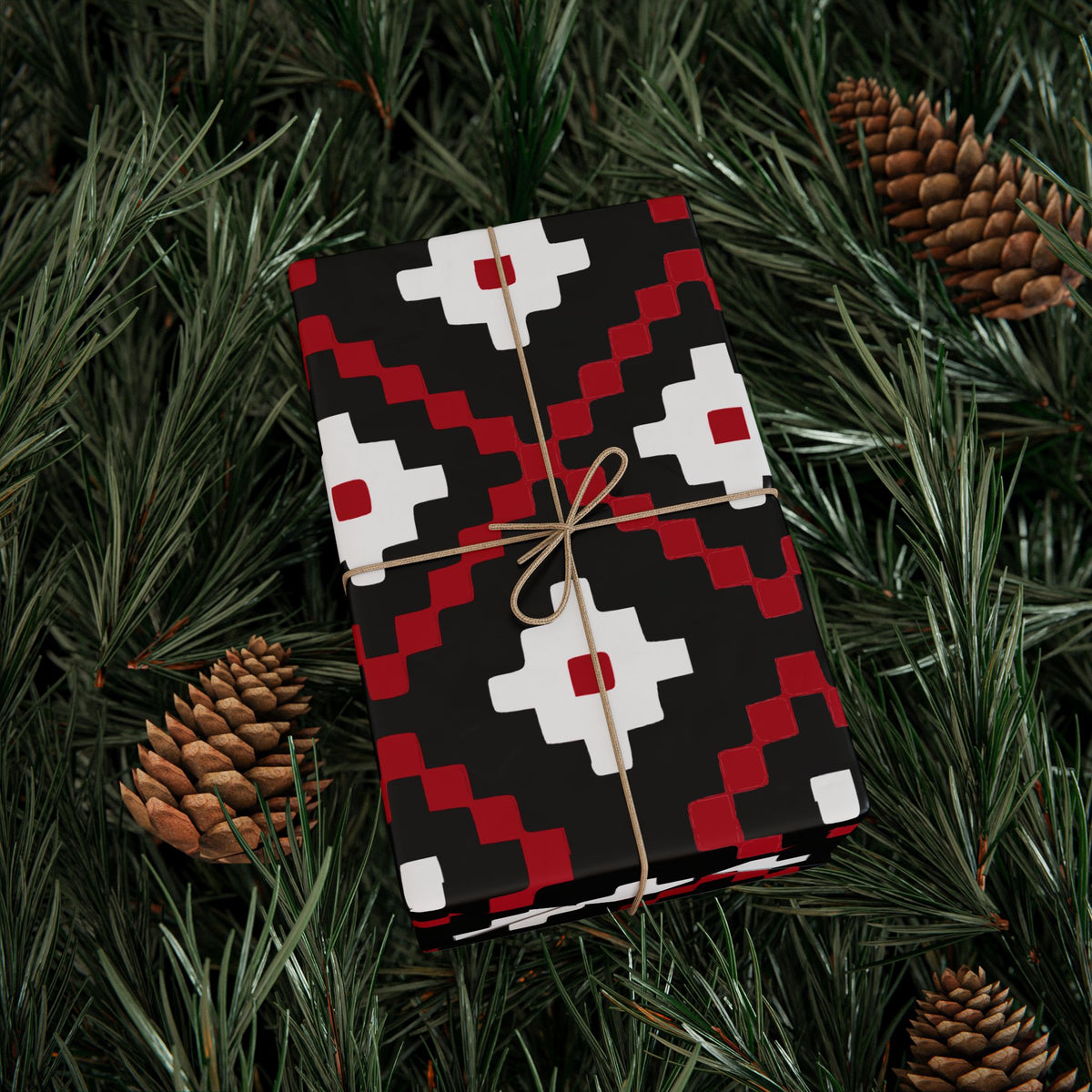 Christmas Stripe Wrapping Paper — BLACK + RED + WHITE Stitched Pattern