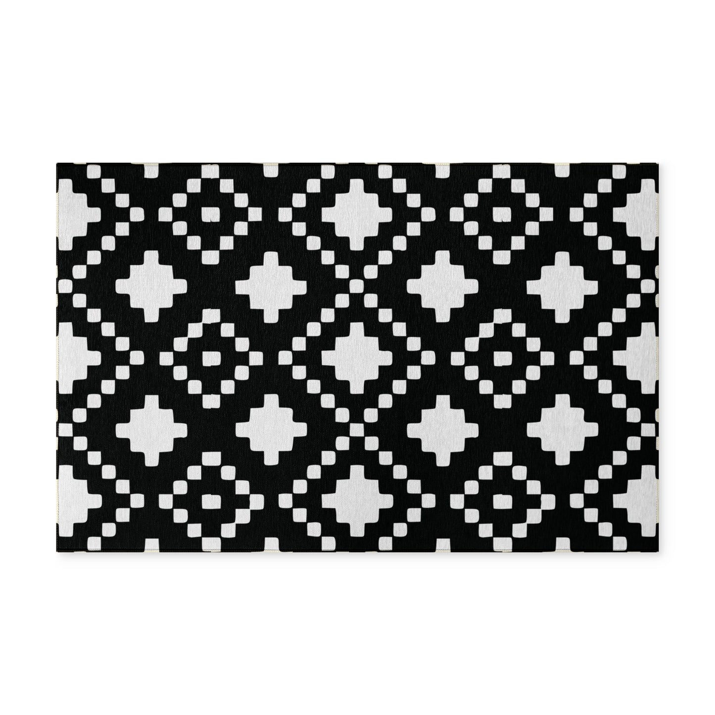 Black White Geometric Washable Rug