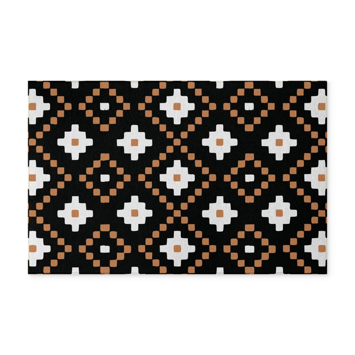 Copy of Geometric Tribal Washable Rug — Black, White & Tan Diamond Pattern