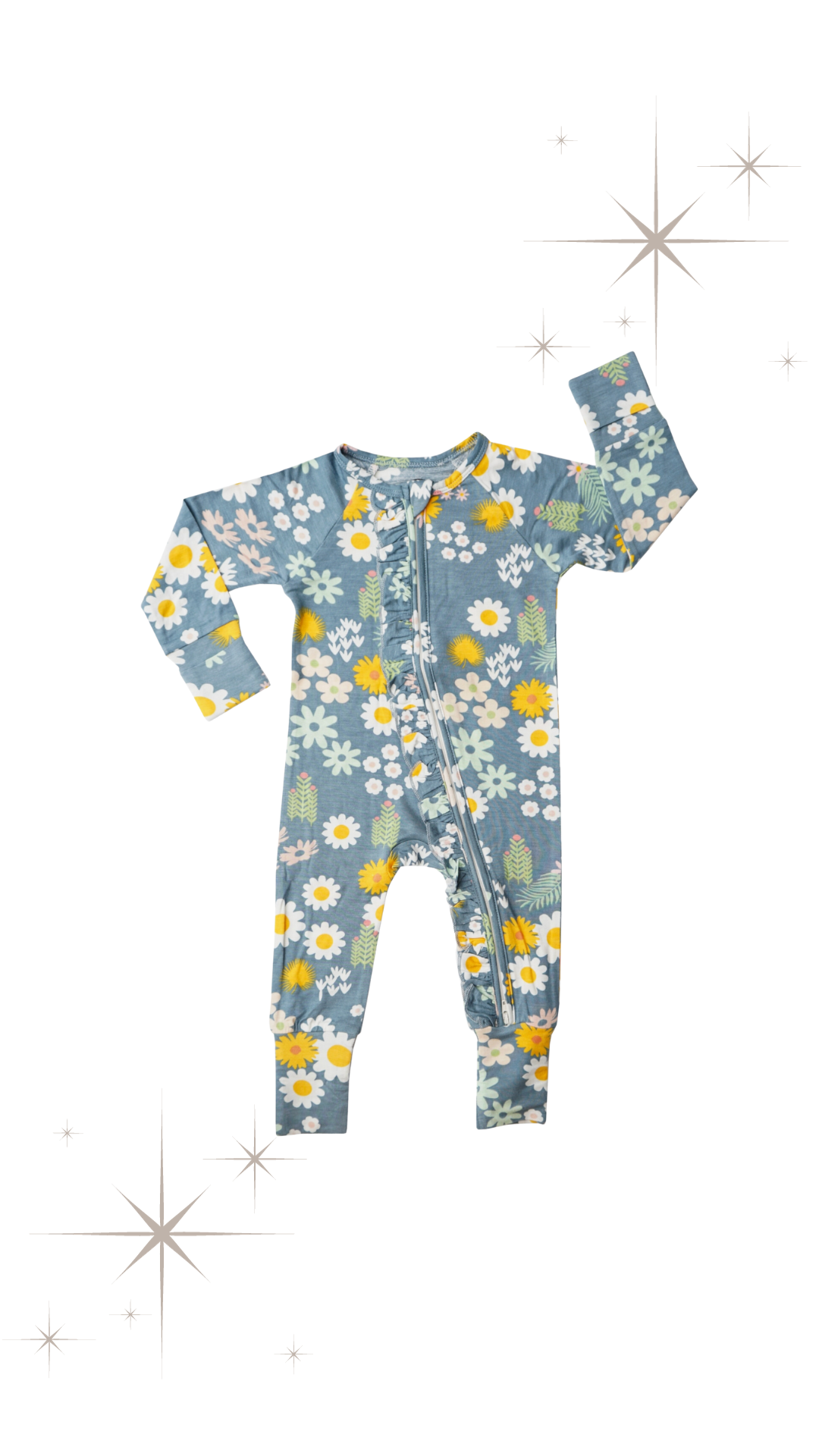 Denim Florals Bamboo Romper-- Blue