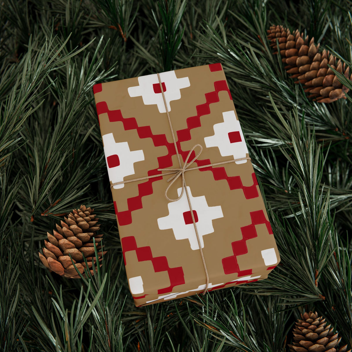 Christmas Stripe Wrapping Paper — TAN + RED + WHITE Stitched Pattern