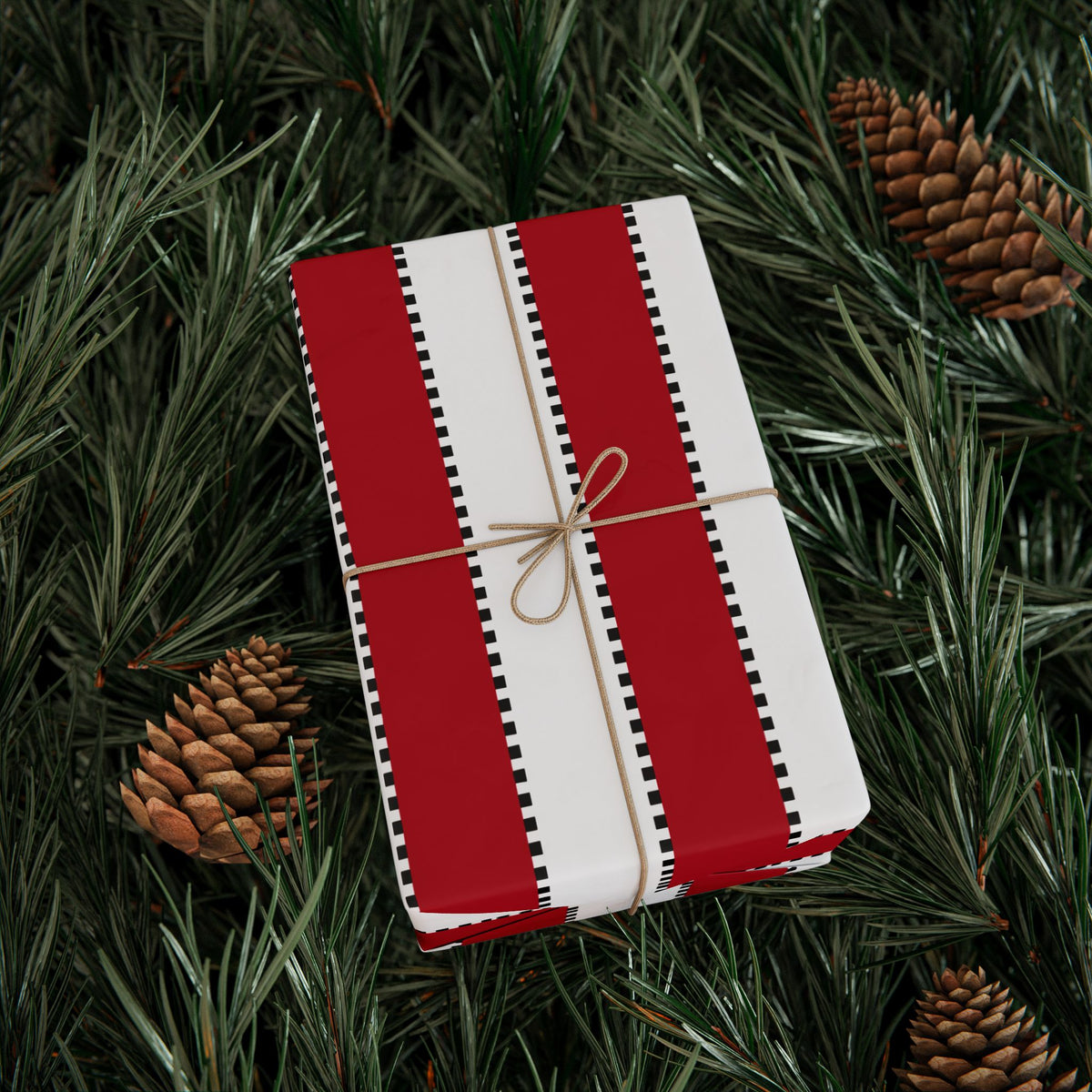 Christmas Stripe Wrapping Paper — WHITE + RED + BLACK Stitched Pattern