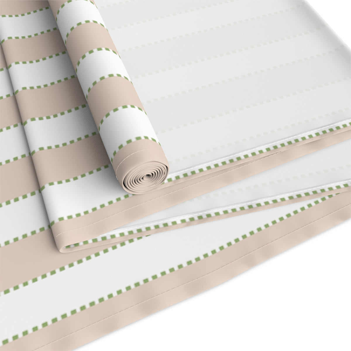 Beige, White + Green Stripe Table Runner