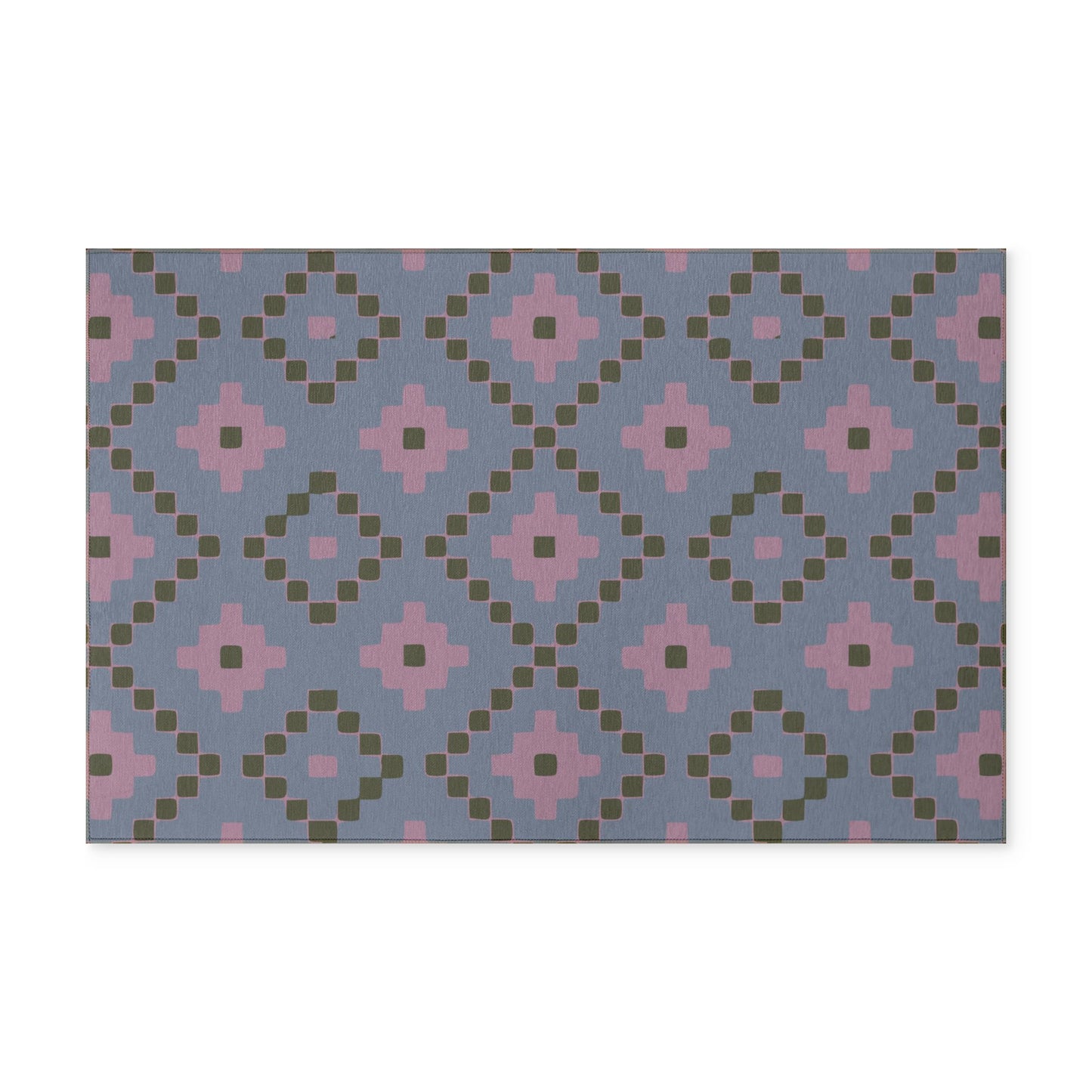 Washable Rug — Geometric Diamond Pattern Accent Rug (Gray, Pink)