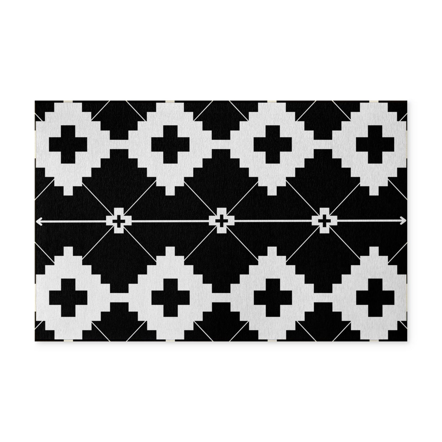 Black & White Geometric Washable Rug — Modern Western Floor Mat