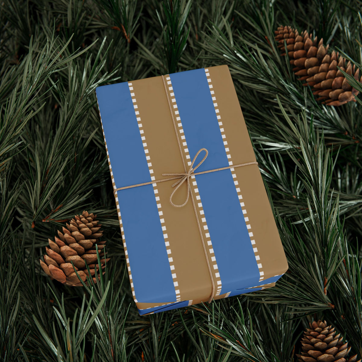 Christmas Stripe Wrapping Paper — BLUE + BROWN + WHITE Stitched Pattern