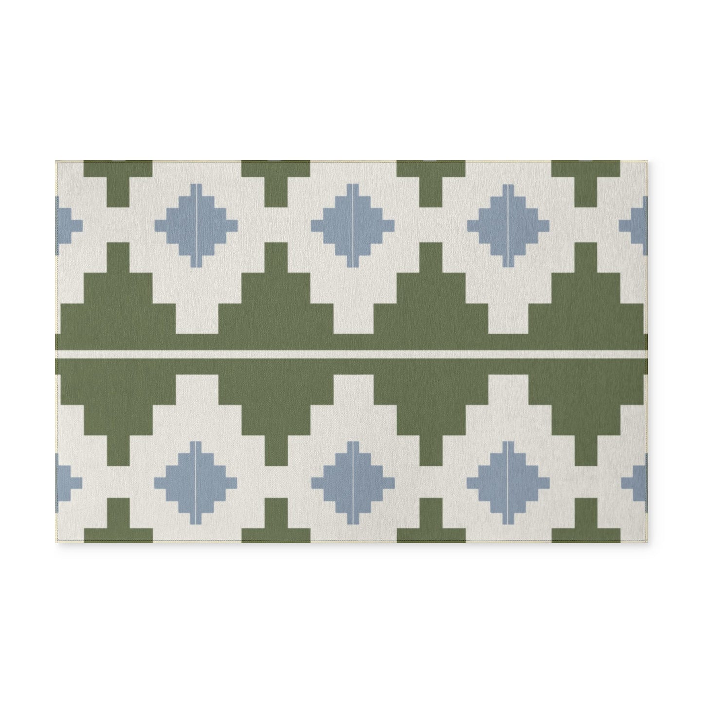 Geometric Aztec Washable Rug - Green & Blue Tribal Accent Mat