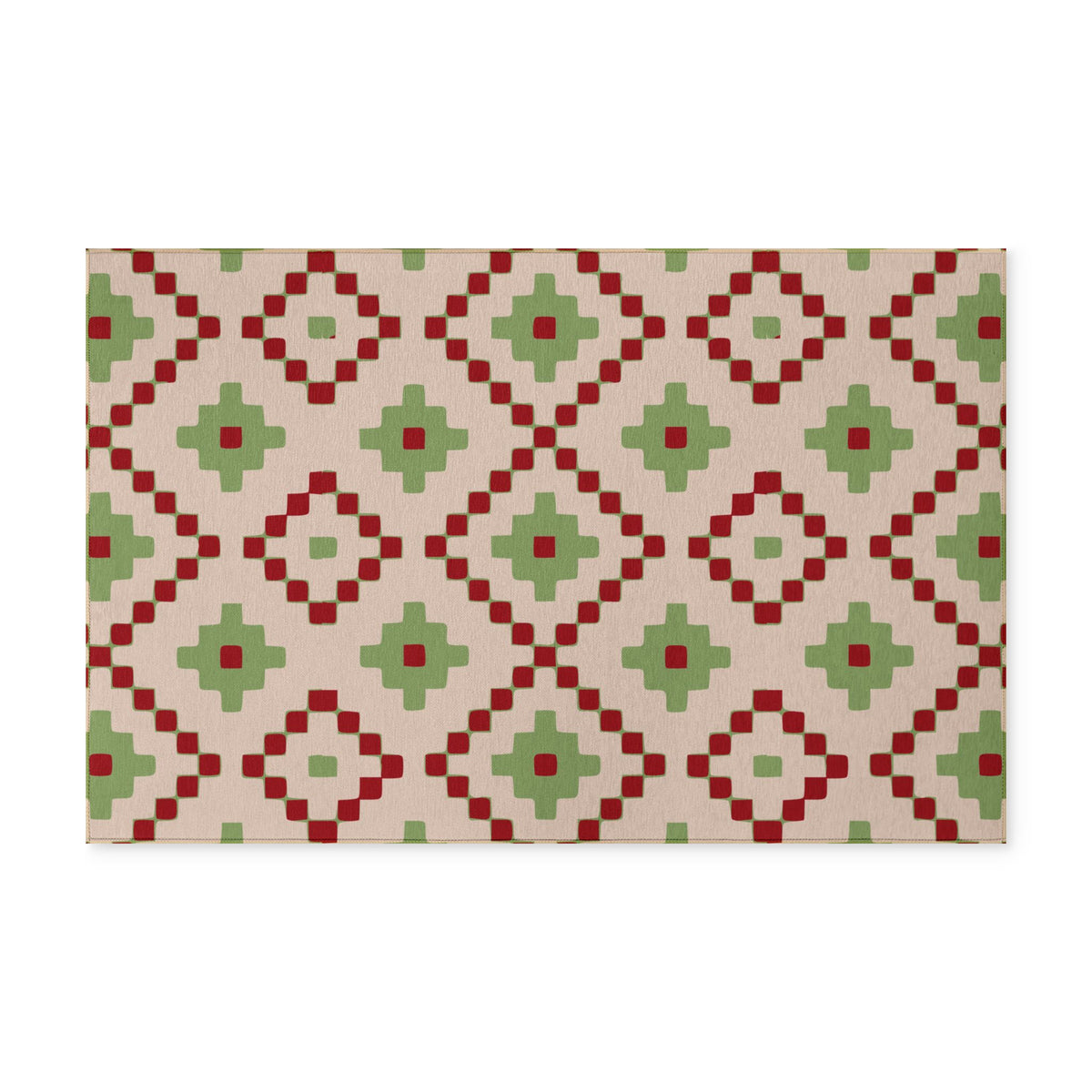 CHRISTMAS - Geometric- Washable Rug - Blush/ Light Pink + Red + Olive Green