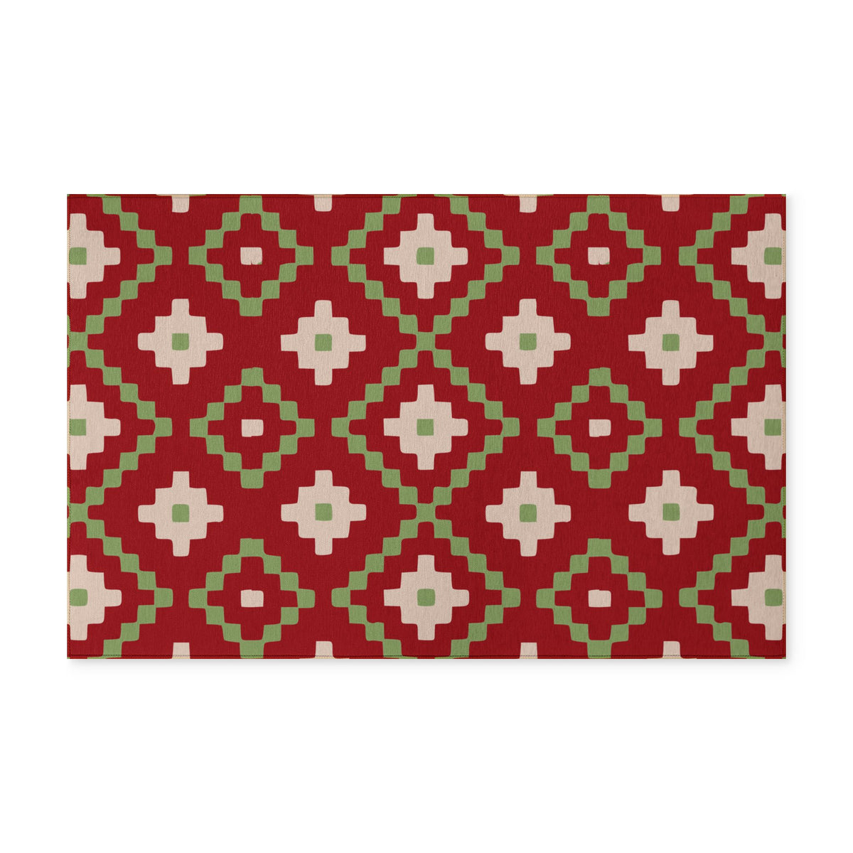 CHRISTMAS - Geometric- Washable Rug - Red + Olive Green