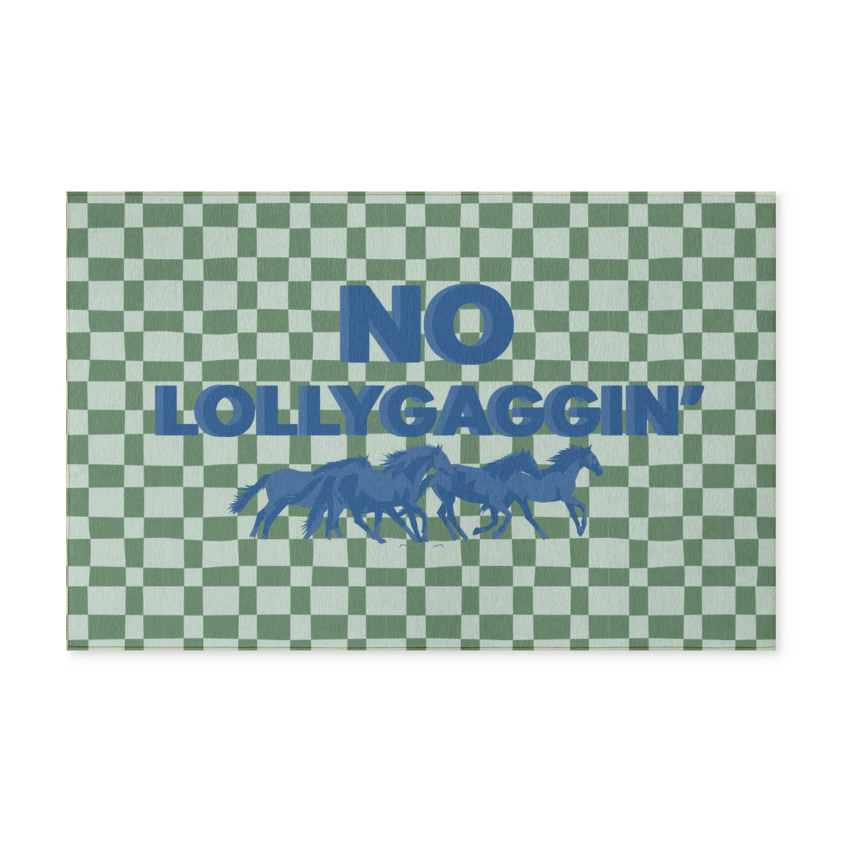 No Lollygaggin' Washable Rug – Retro Check Horse Runner