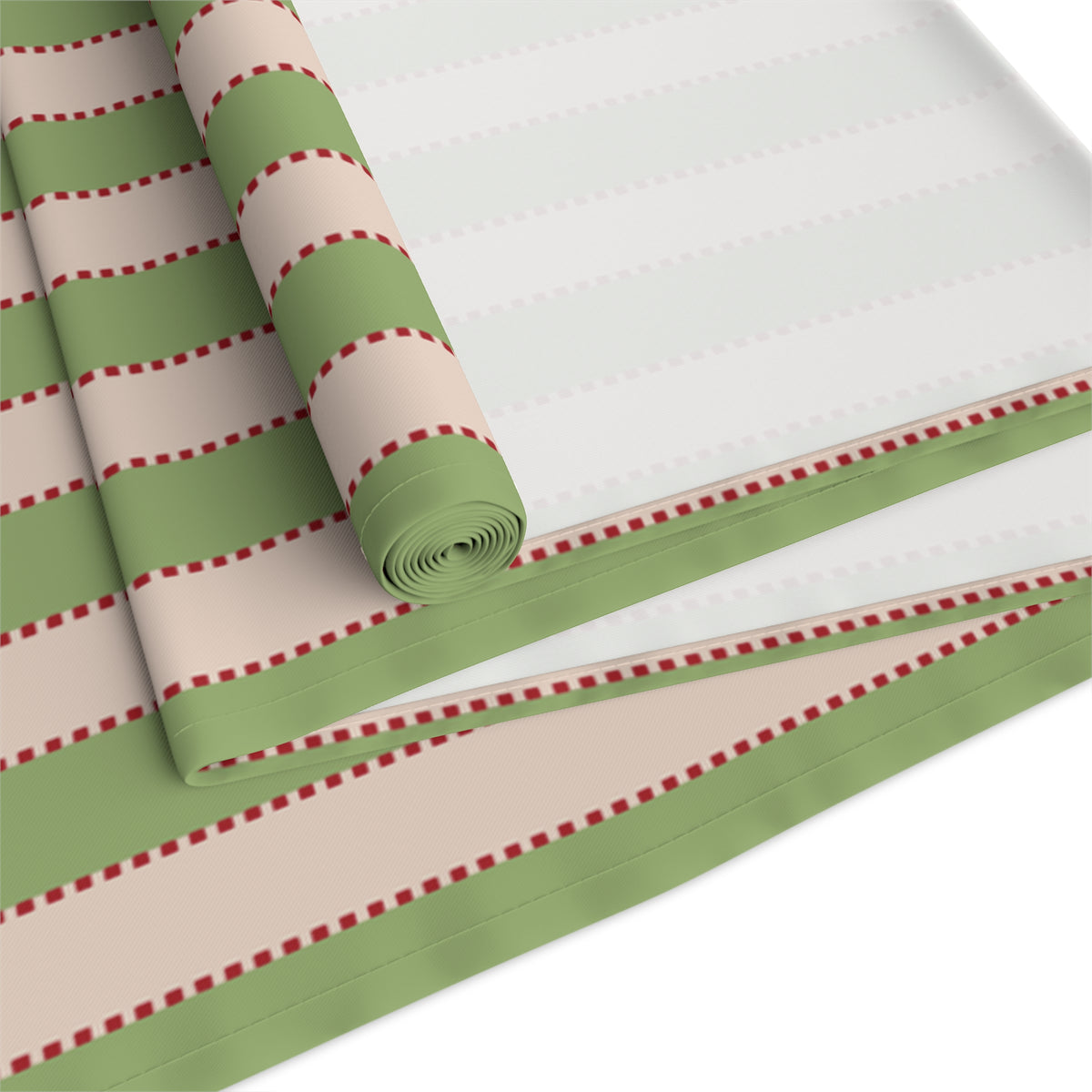 Red, Green + Blush Stripe Table Runner