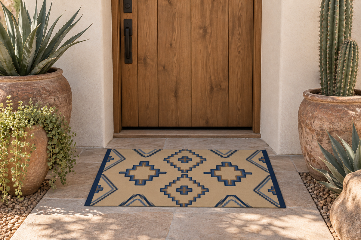 Beige + Navy + Blue + Saddle - Indoor/Outdoor Washable Rug