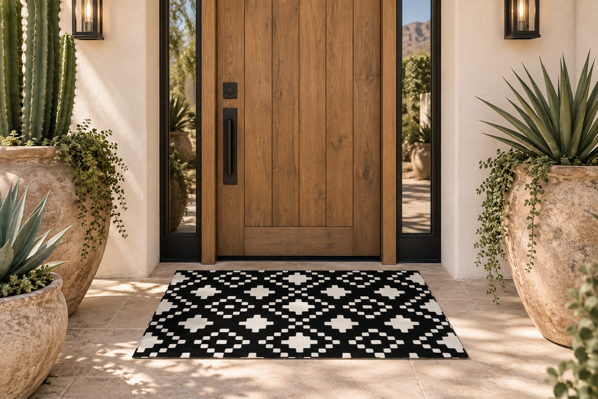 Black + White + Geometric - Indoor/Outdoor Washable Rug