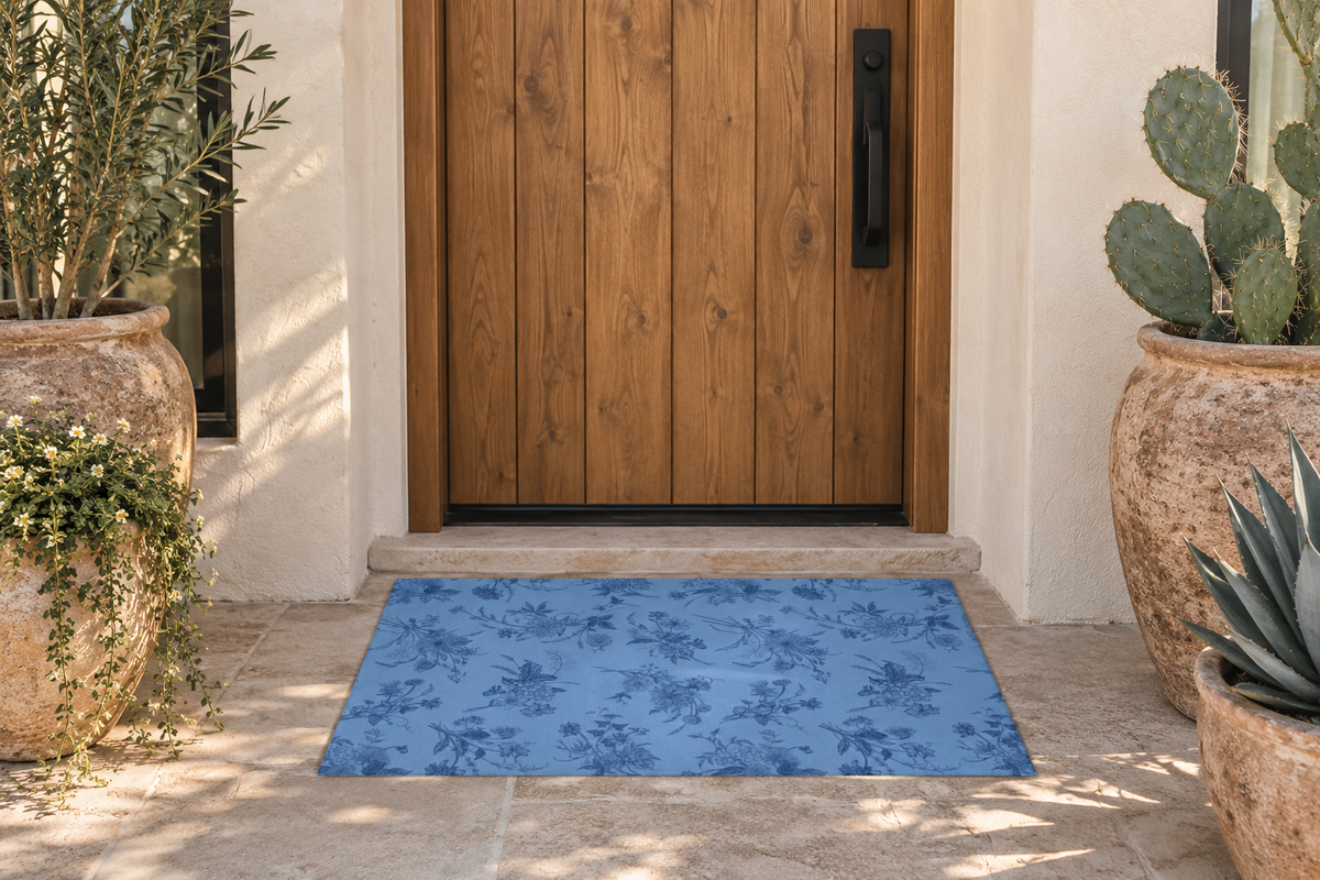 Denim + Navy Botanical - Machine Washable Indoor | Outdoor Rug