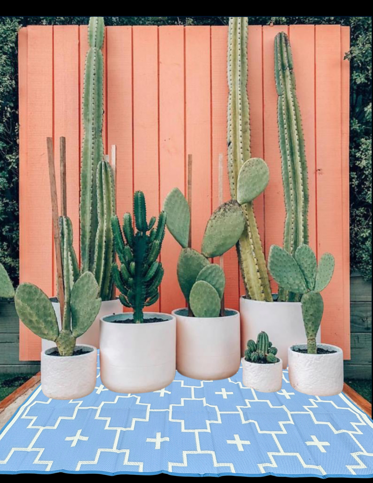BLUE + IVORY - 6ft x 9ft - RANCH RUGS -LAJITAS DESIGN-