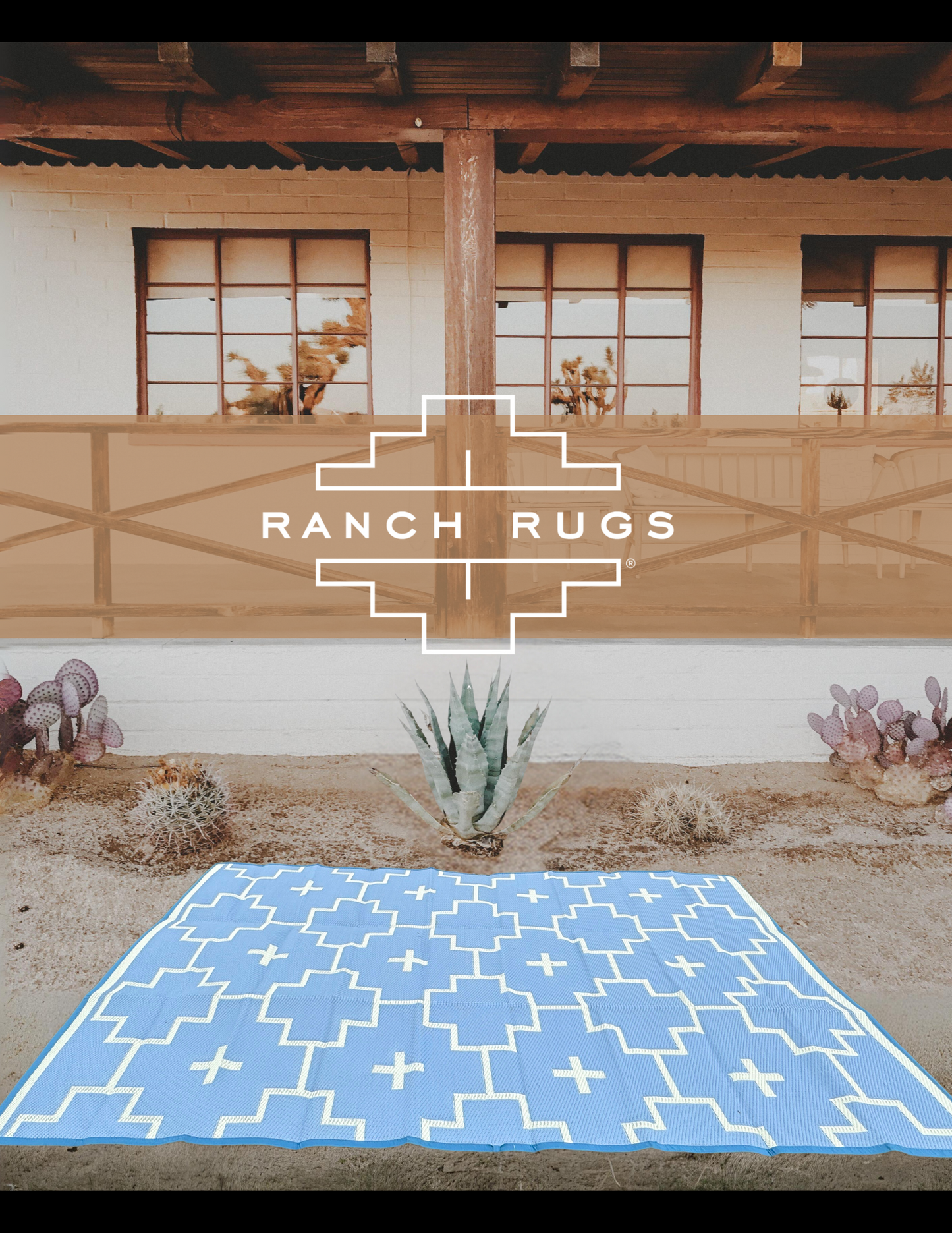 BLUE + IVORY - 6ft x 9ft - RANCH RUGS -LAJITAS DESIGN-