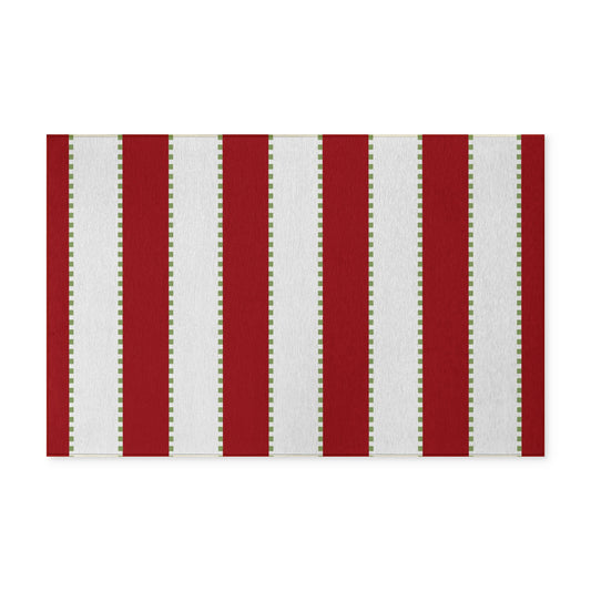 CHRISTMAS Stripe Washable Rug — Red + Green + White
