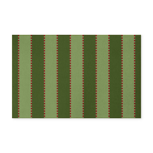 CHRISTMAS Stripe Washable Rug —Dark Green, Olive Green + Red