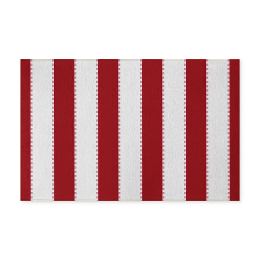 CANDY CANE CHRISTMAS Stripe Washable Rug — Red + White + Pink