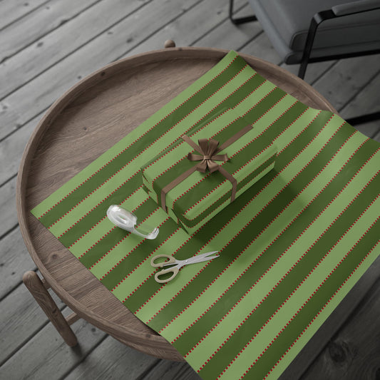 Green Stripe Stitch Wrapping Paper — Festive Gift Wrap for Holidays & Everyday