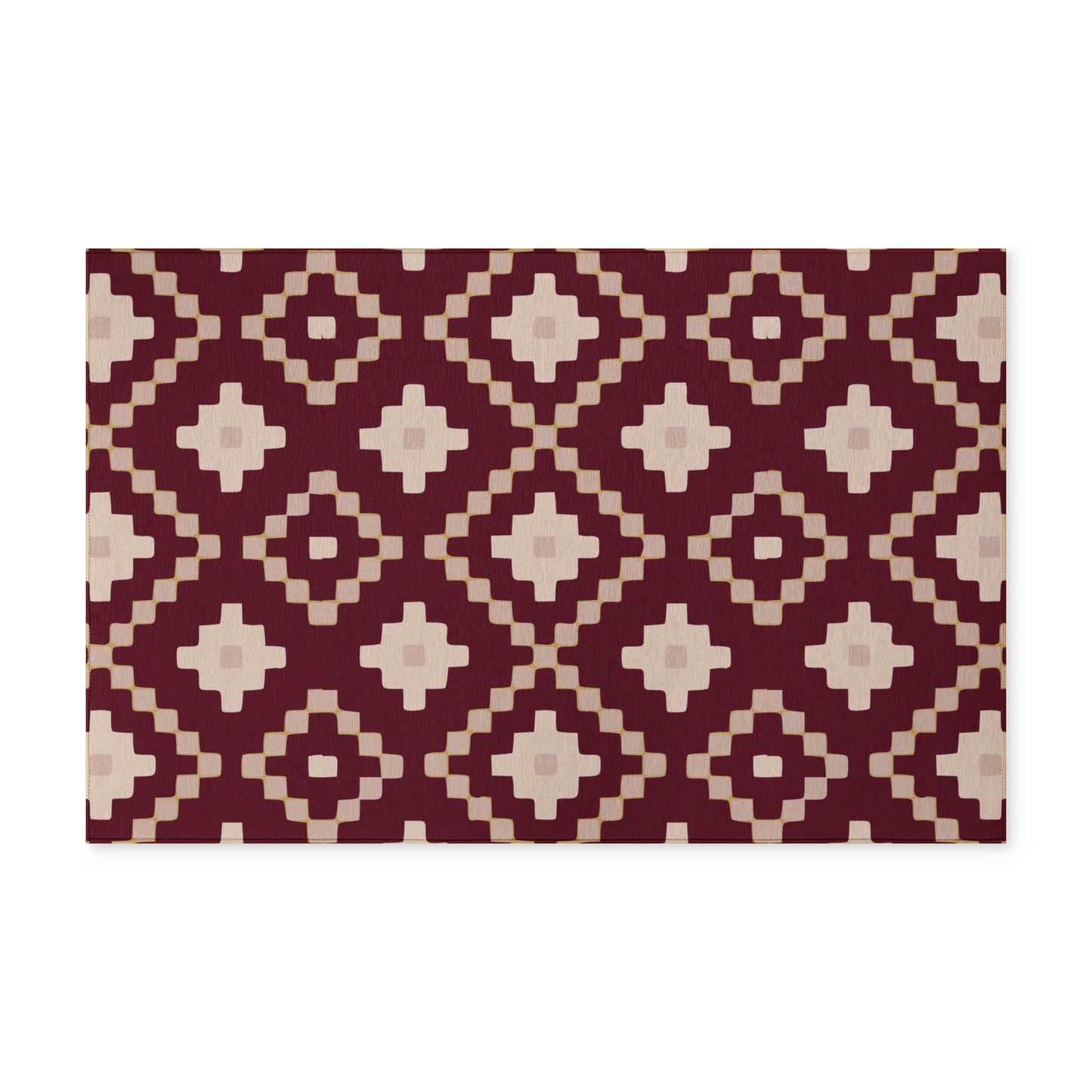 Geometric Burgundy Washable Rug — Fade‑Resistant Tribal Pattern Floor Mat