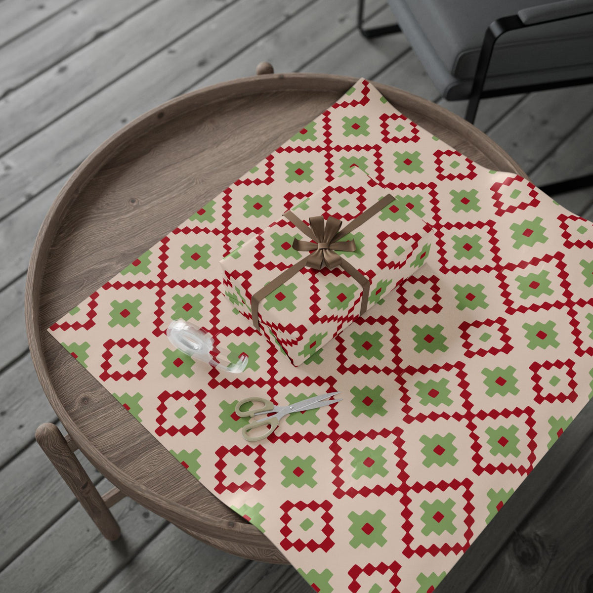 Christmas Stripe Wrapping Paper — LIGHT PINK + RED + GREEN Stitched Pattern