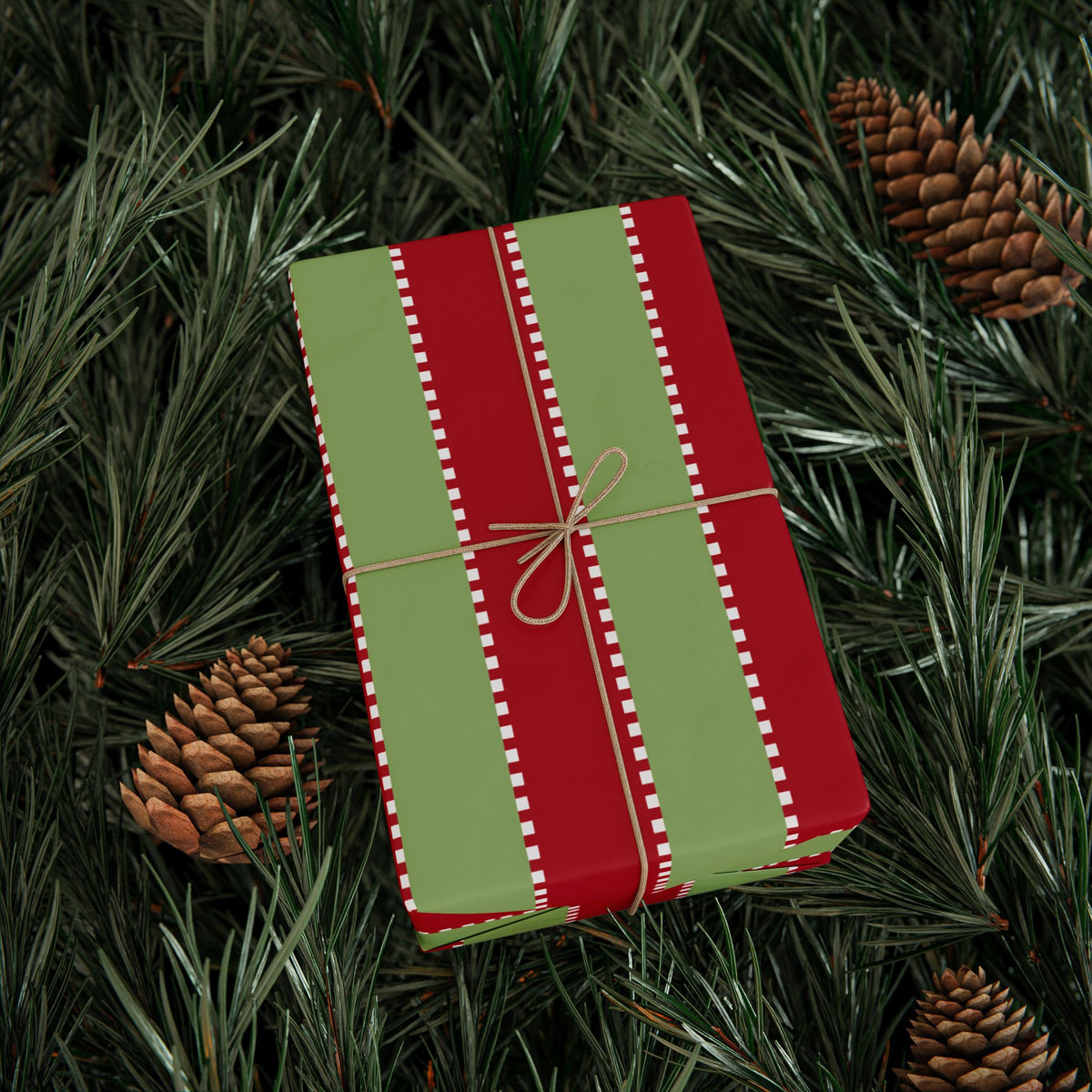 Christmas Stripe Wrapping Paper — Red & Green Stitched Pattern