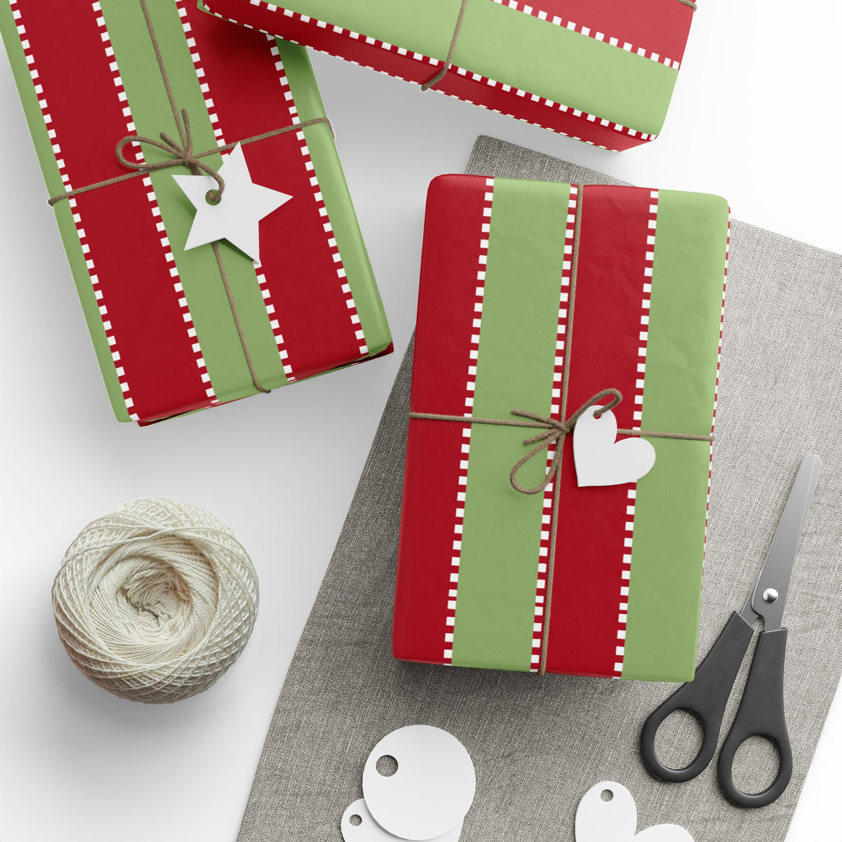 Christmas Stripe Wrapping Paper — Red & Green Stitched Pattern