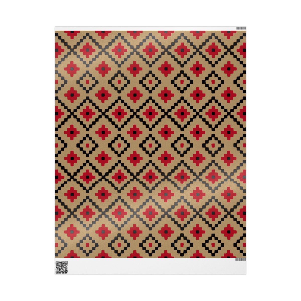 Christmas Stripe Wrapping Paper — TAN + RED + BLACK Stitched Pattern