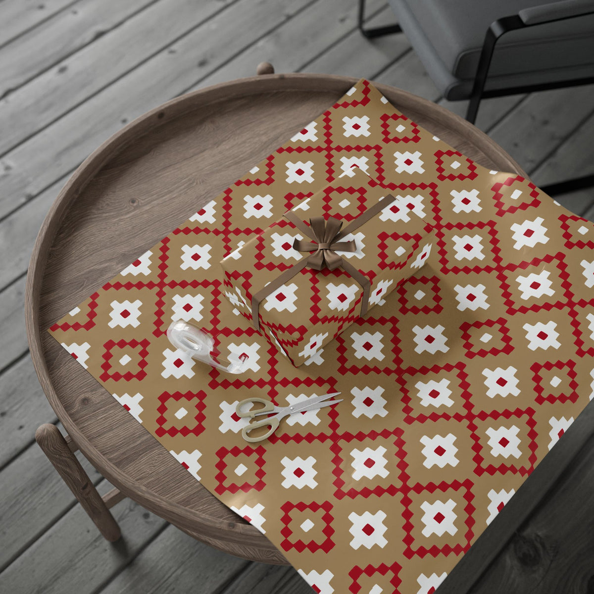 Christmas Stripe Wrapping Paper — TAN + RED + WHITE Stitched Pattern