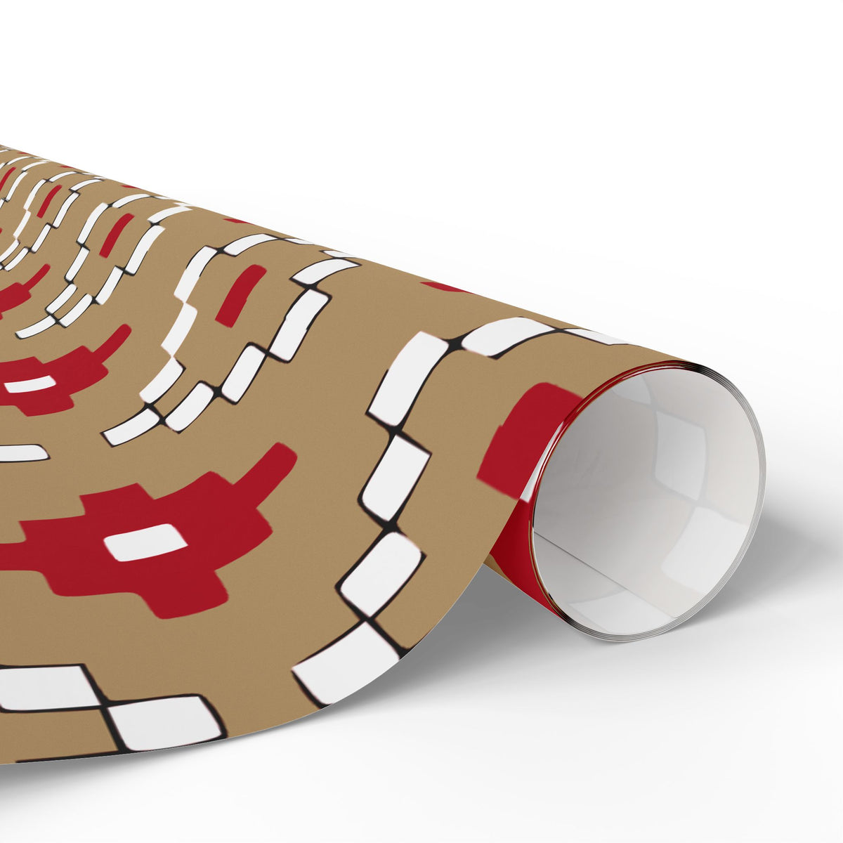 Christmas Stripe Wrapping Paper — TAN + RED + BLACK + WHITE Stitched Pattern