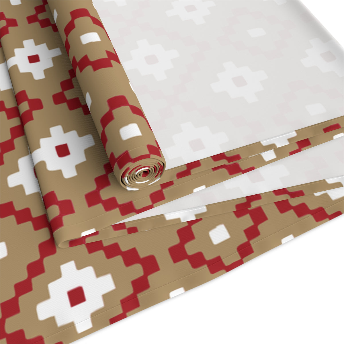 Tan, Red + White Southwest Table Runner