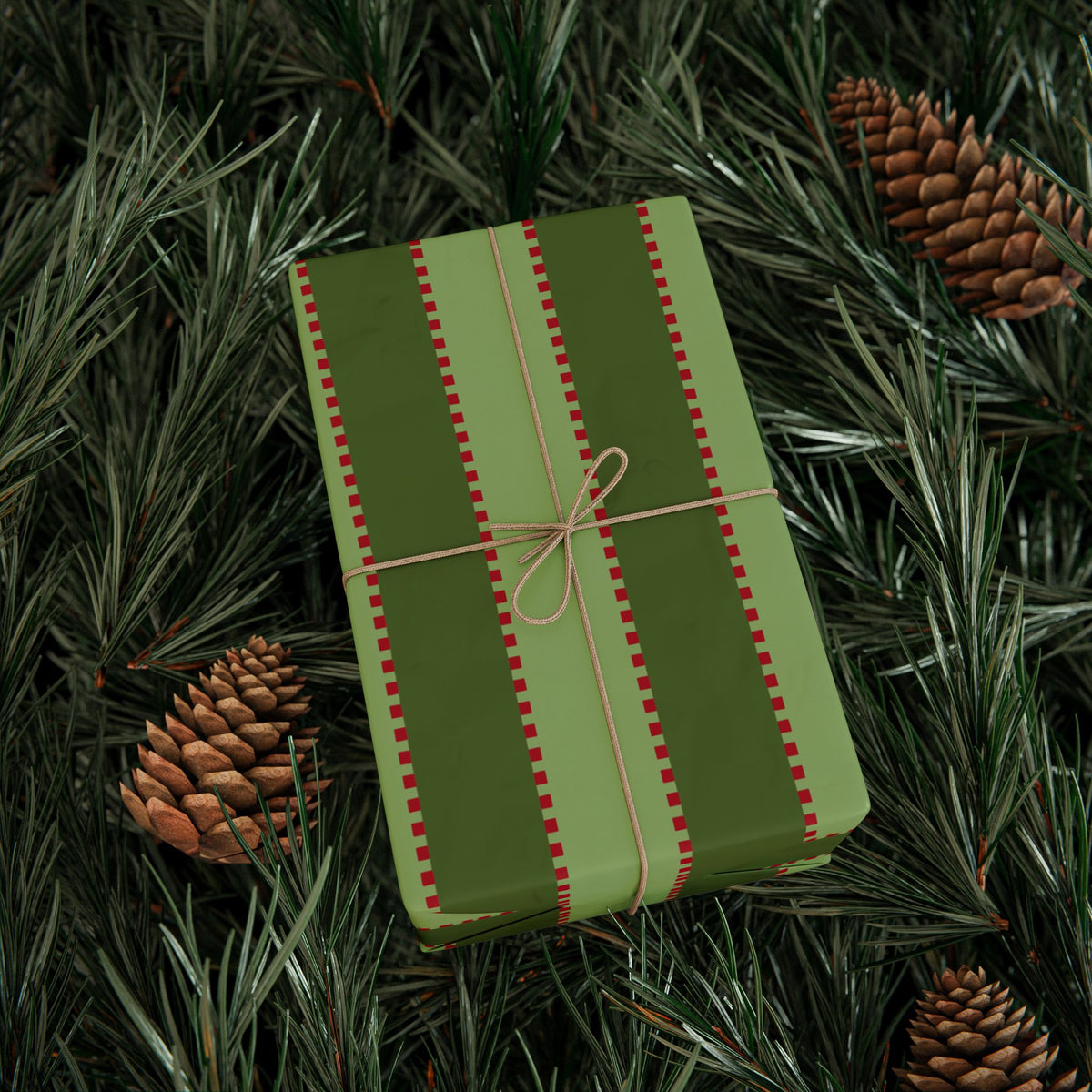 Green Stripe Stitch Wrapping Paper — Festive Gift Wrap for Holidays & Everyday