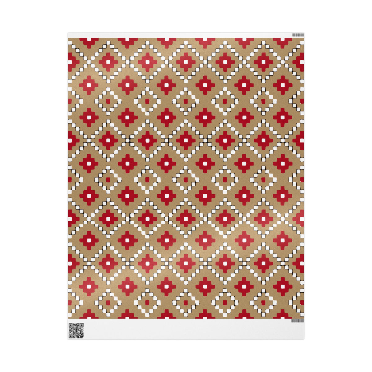 Christmas Stripe Wrapping Paper — TAN + RED + BLACK + WHITE Stitched Pattern