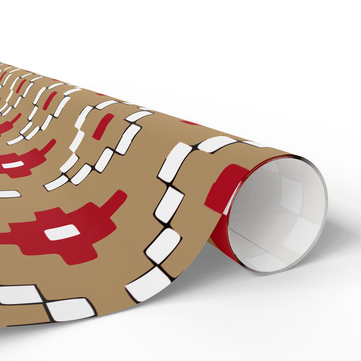 Christmas Stripe Wrapping Paper — TAN + RED + BLACK + WHITE Stitched Pattern