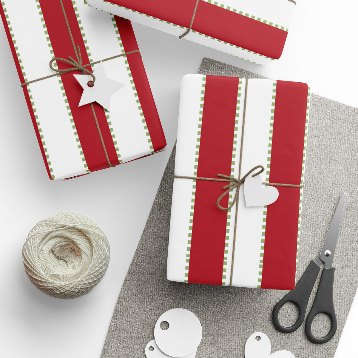 Christmas Stripe Wrapping Paper — WHITE + RED + GREEN Stitched Pattern
