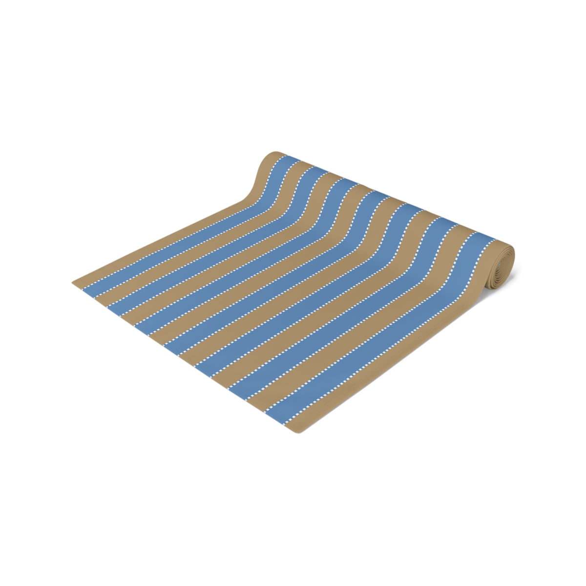 Blue & Sand Striped Table Runner – Coastal Farmhouse Cotton-Poly Blend