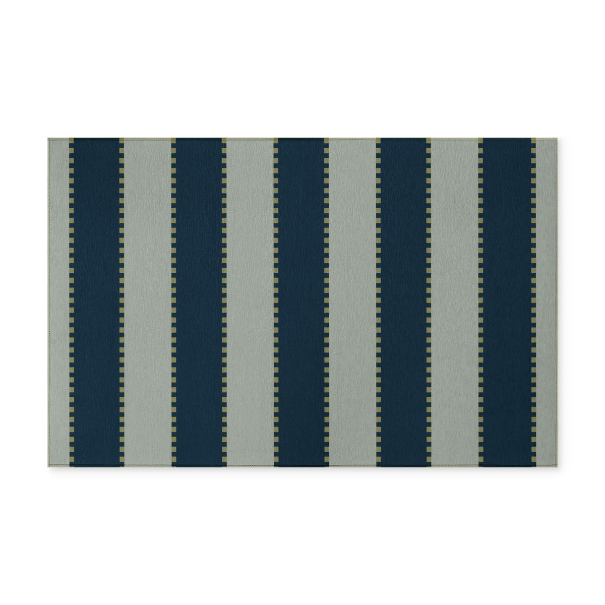 Striped Washable Rug – Navy and Gray-Green Indoor/Outdoor Accent Rug