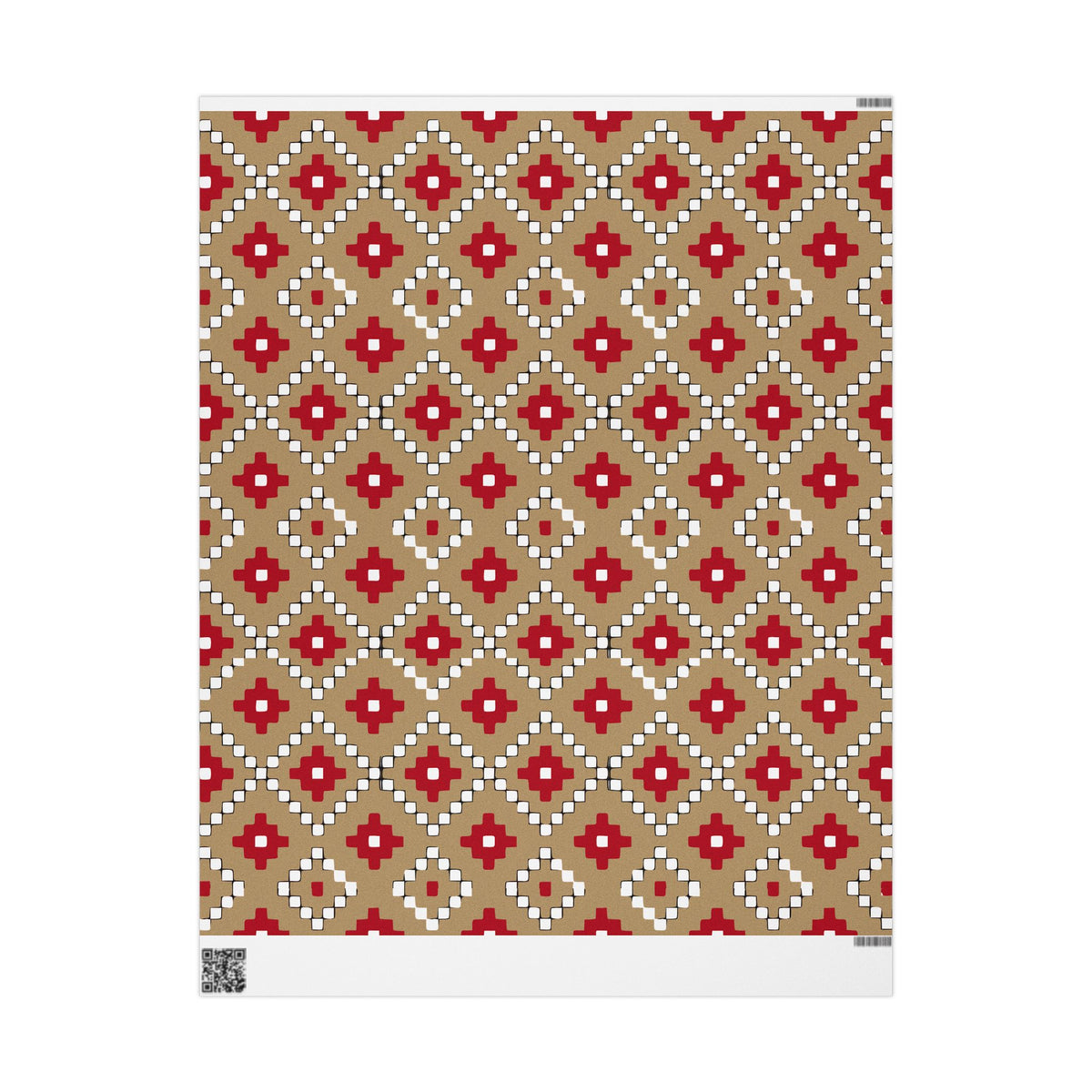 Christmas Stripe Wrapping Paper — TAN + RED + BLACK + WHITE Stitched Pattern