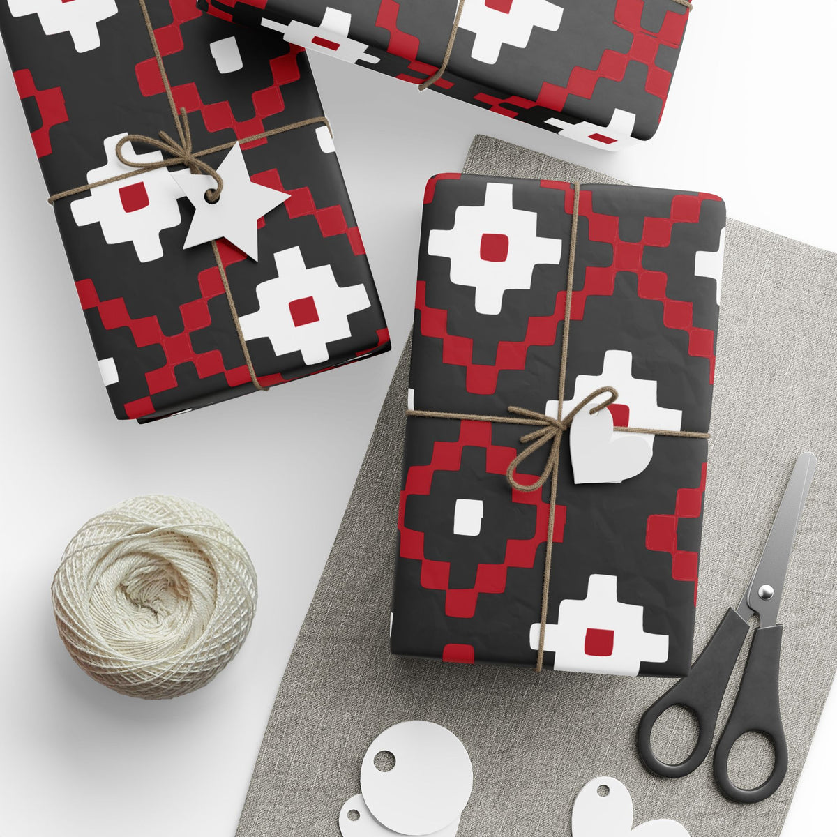 Christmas Stripe Wrapping Paper — BLACK + RED + WHITE Stitched Pattern