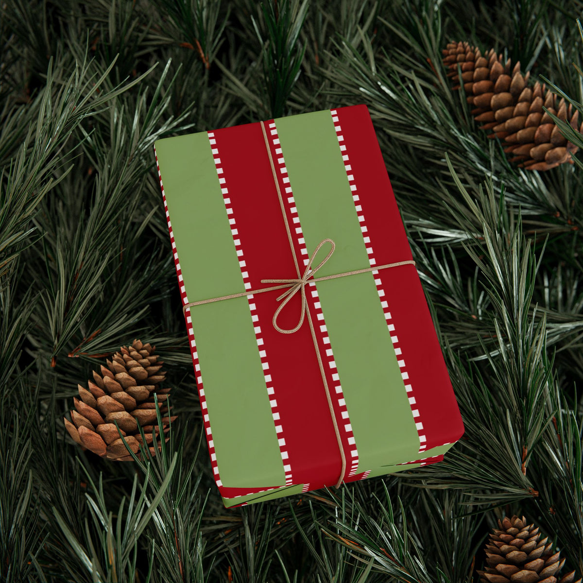 Christmas Stripe Wrapping Paper — Red & Green Stitched Pattern