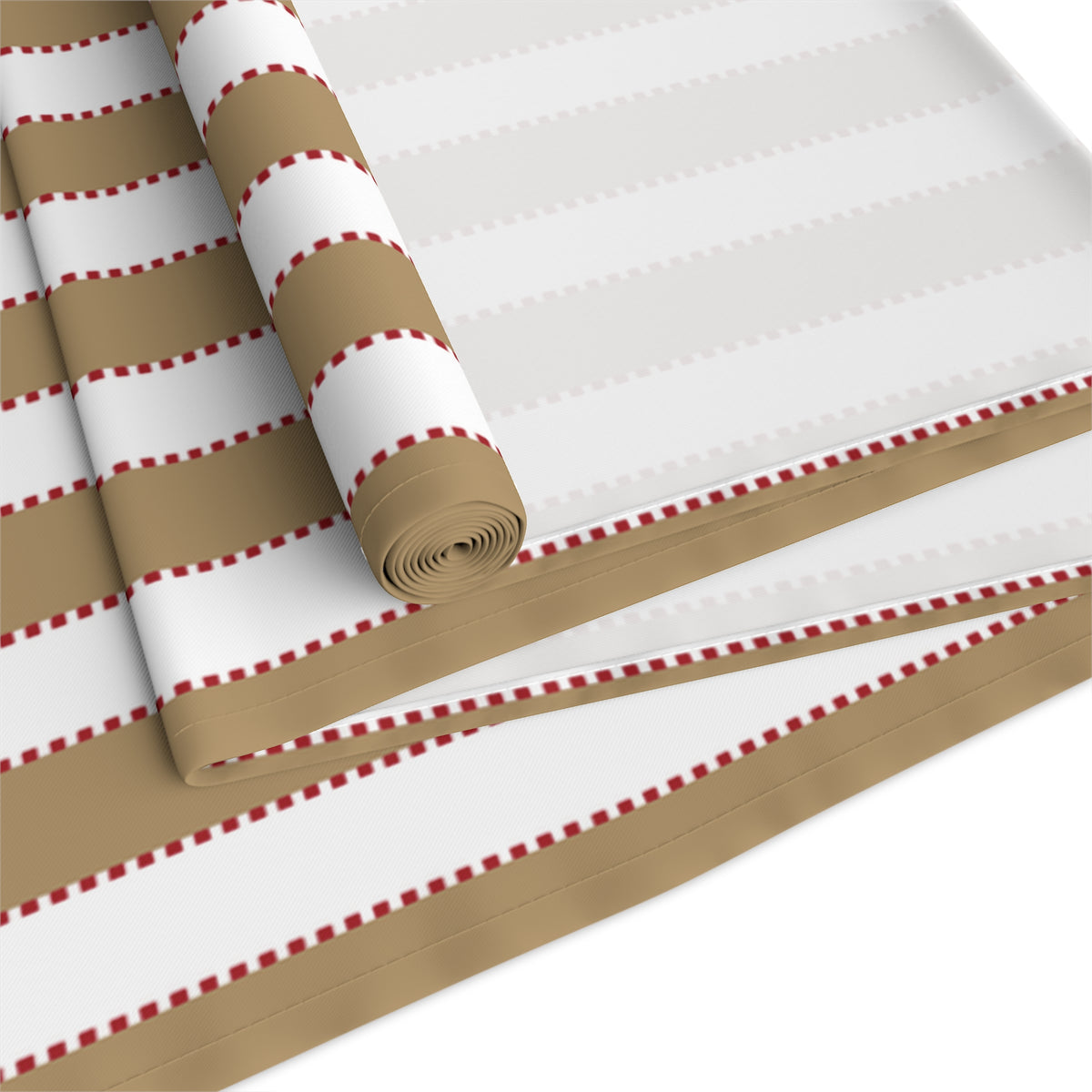 Tan, White + Red Stripe Table Runner