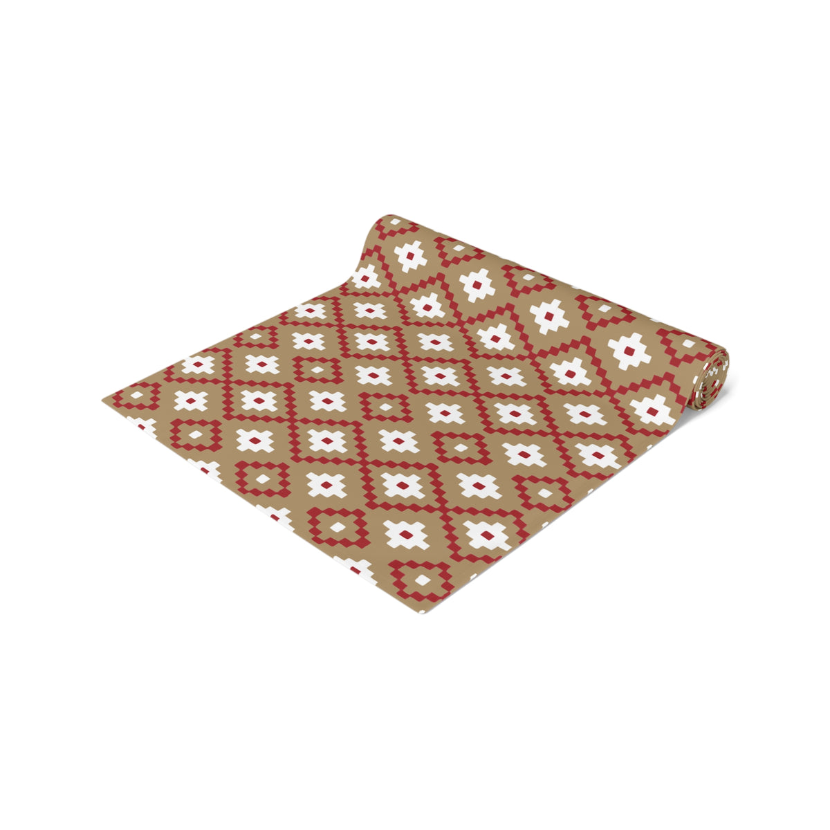 Tan, Red + White Southwest Table Runner