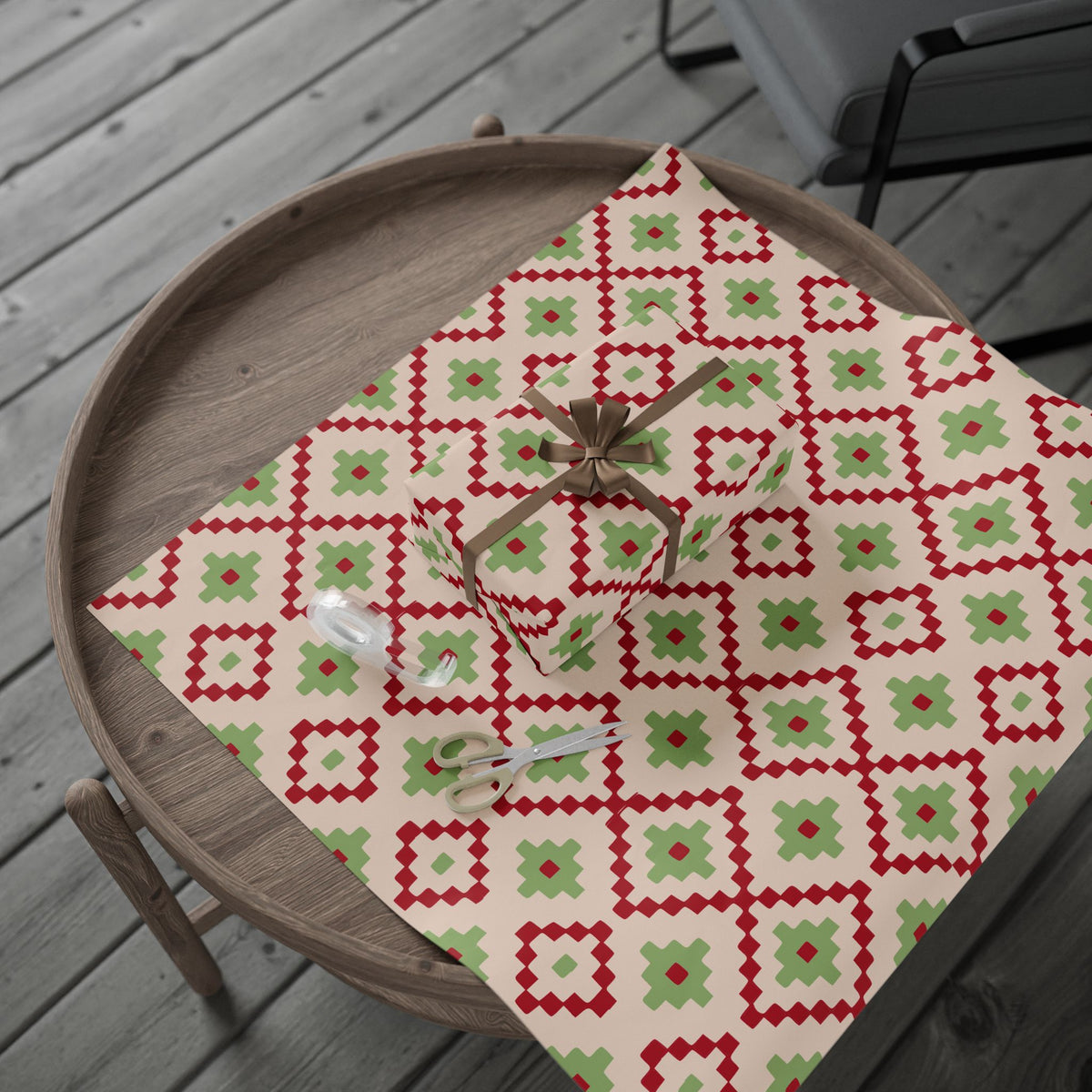 Christmas Stripe Wrapping Paper — LIGHT PINK + RED + GREEN Stitched Pattern