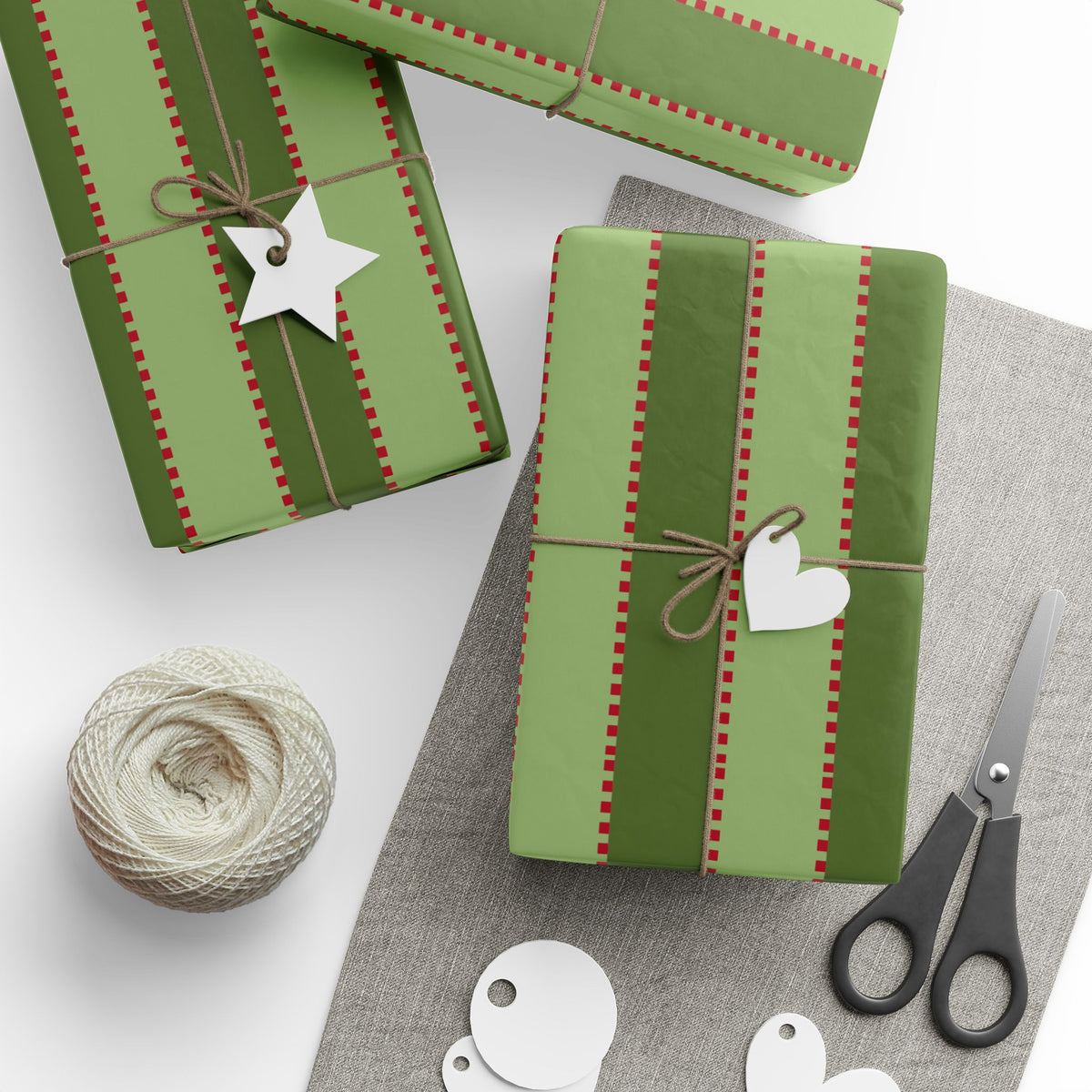 Green Stripe Stitch Wrapping Paper — Festive Gift Wrap for Holidays & Everyday