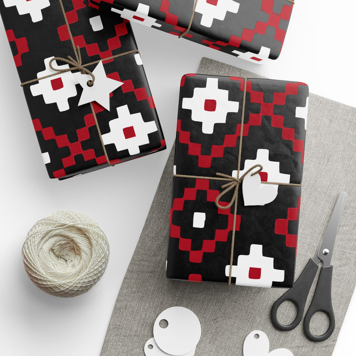Christmas Stripe Wrapping Paper — BLACK + RED + WHITE Stitched Pattern